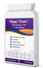 Carica l&#39;immagine nel visualizzatore di Gallery, L-Tryptophan Happy Times  FREE FORM 90 Caps For Serotonin Boost, Anxiety Brain Fog -No Additives - NOORPOWER TRP