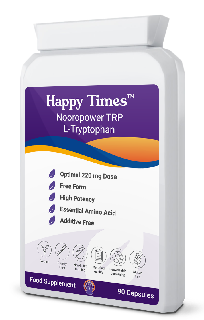 L-Tryptophan Happy Times  FREE FORM 90 Caps For Serotonin Boost, Anxiety Brain Fog -No Additives - NOORPOWER TRP